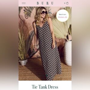 NWT BURU Tie Tank Dress Maxi black white checkered size XL